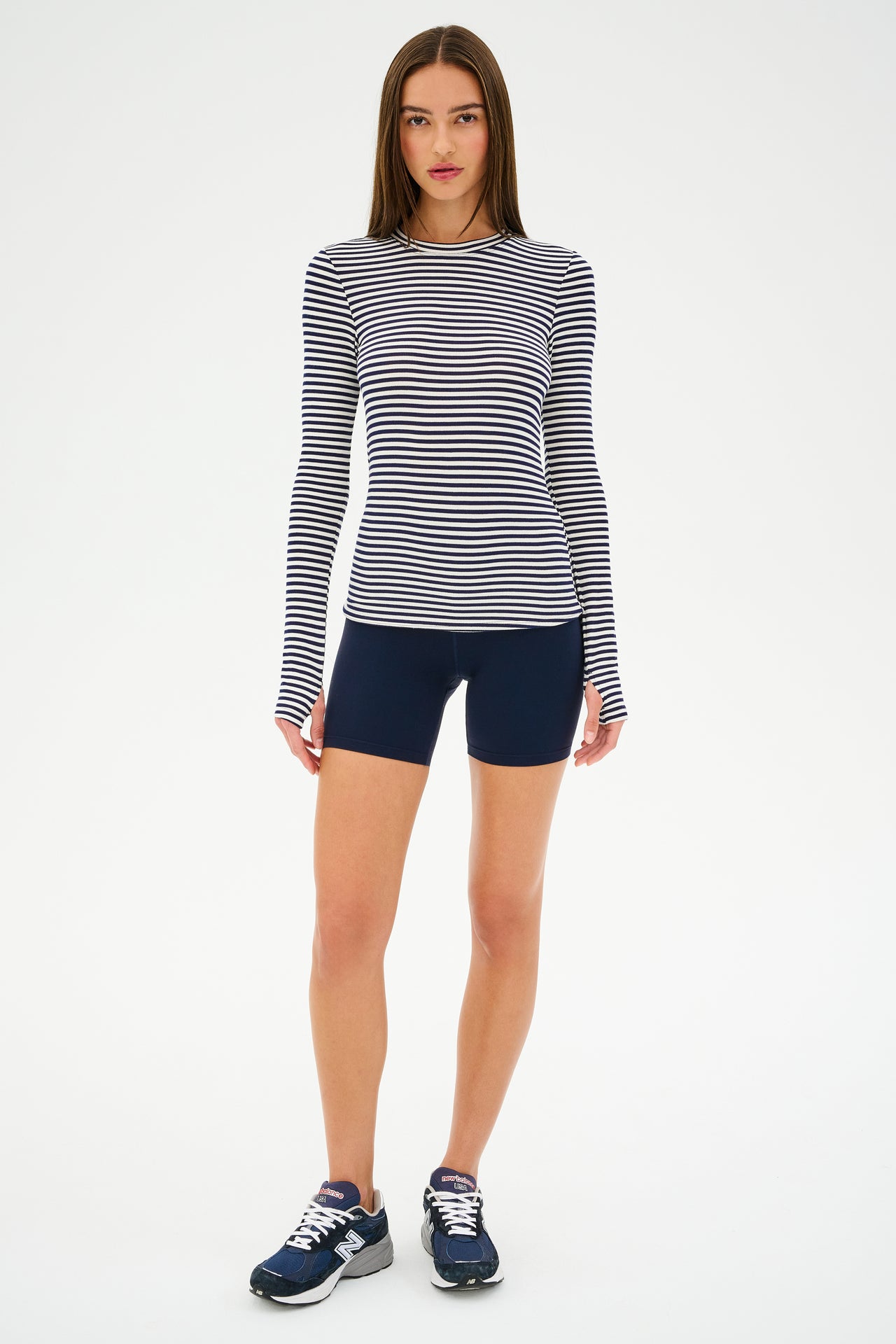 Louise Rib Long Sleeve - White/Indigo Stripe