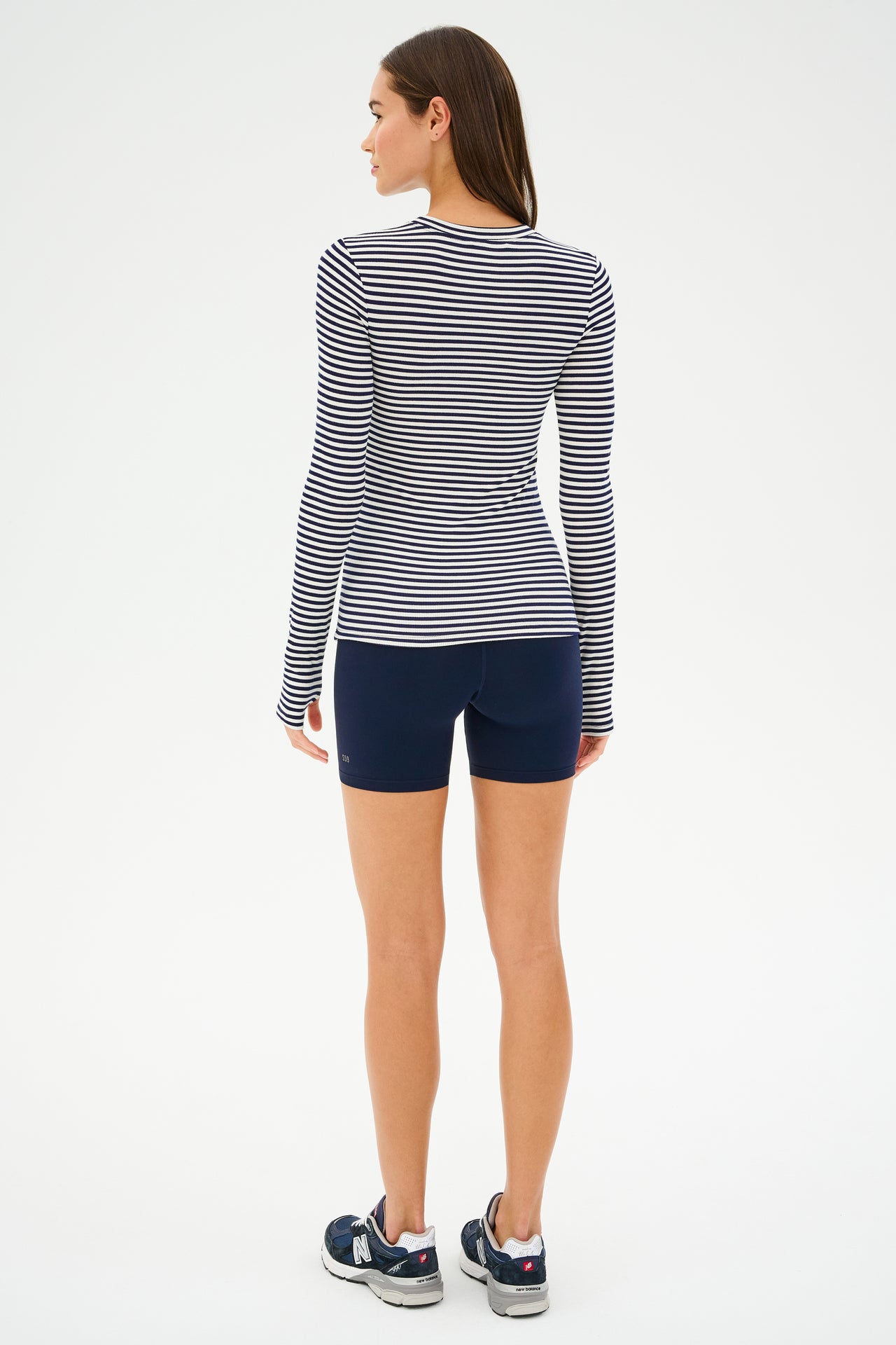 Louise Rib Long Sleeve - White/Indigo Stripe