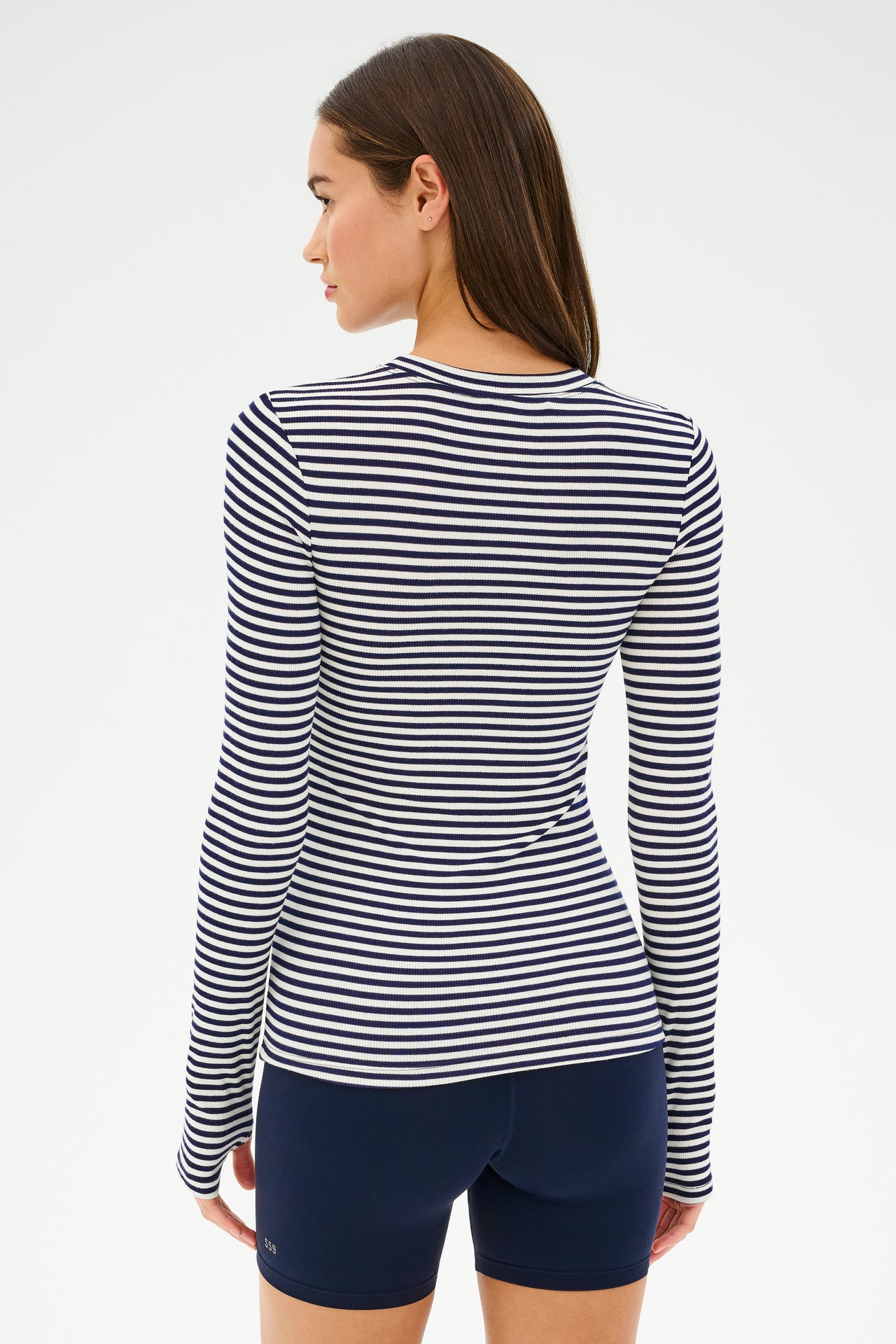 Louise Rib Long Sleeve - White/Indigo Stripe