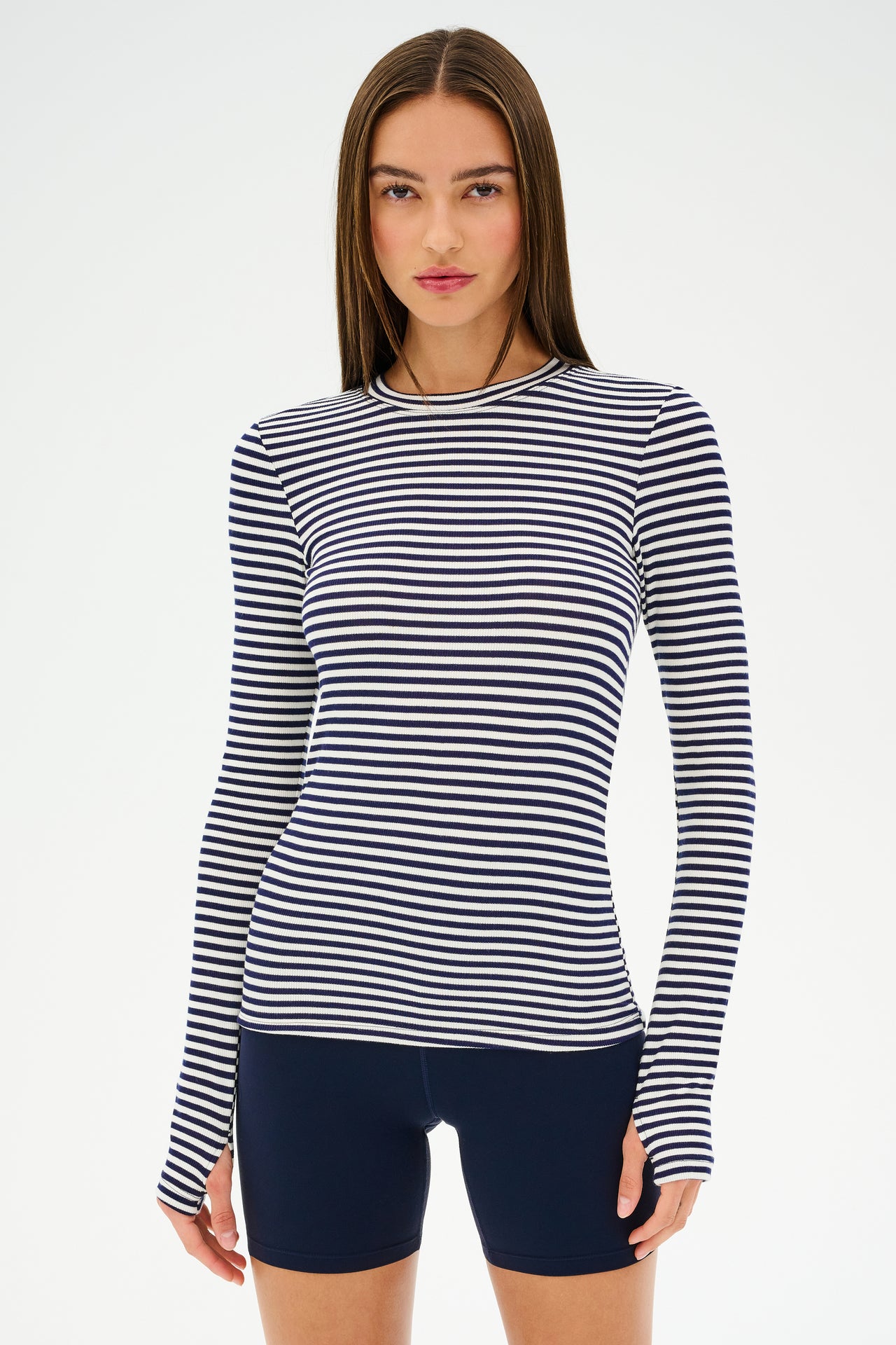 Louise Rib Long Sleeve - White/Indigo Stripe