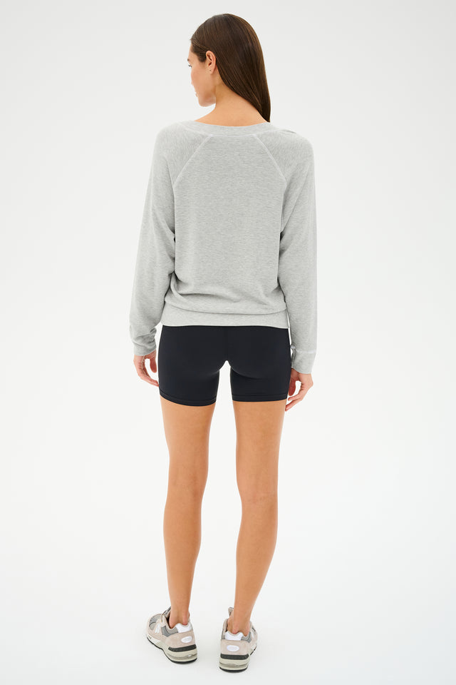 Bennie Fleece V-Neck Sweatshirt - Heather Grey/White