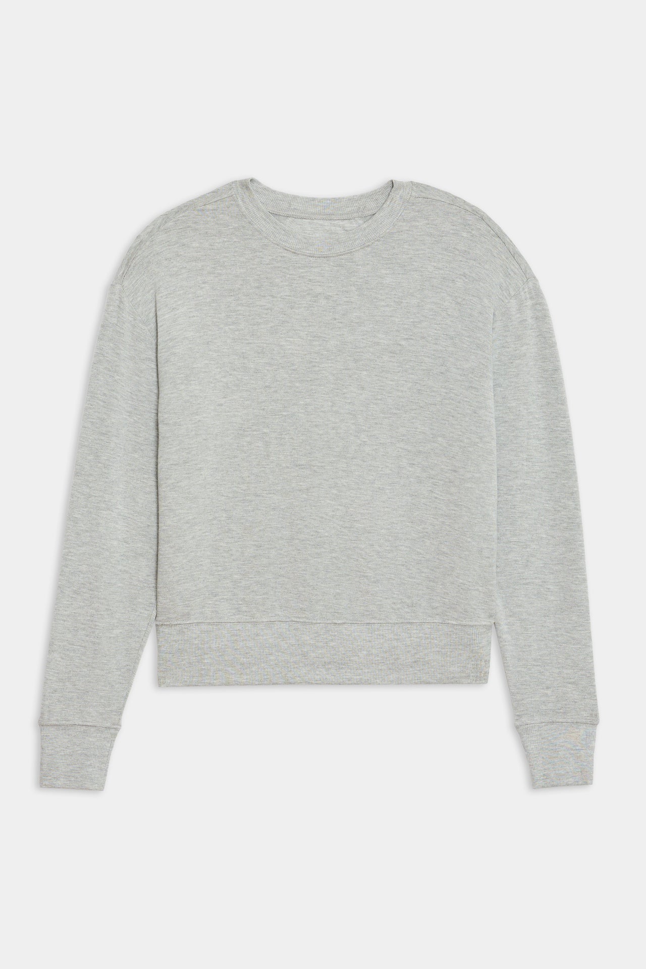 Front flat view of light grey crewneck sweatshirt