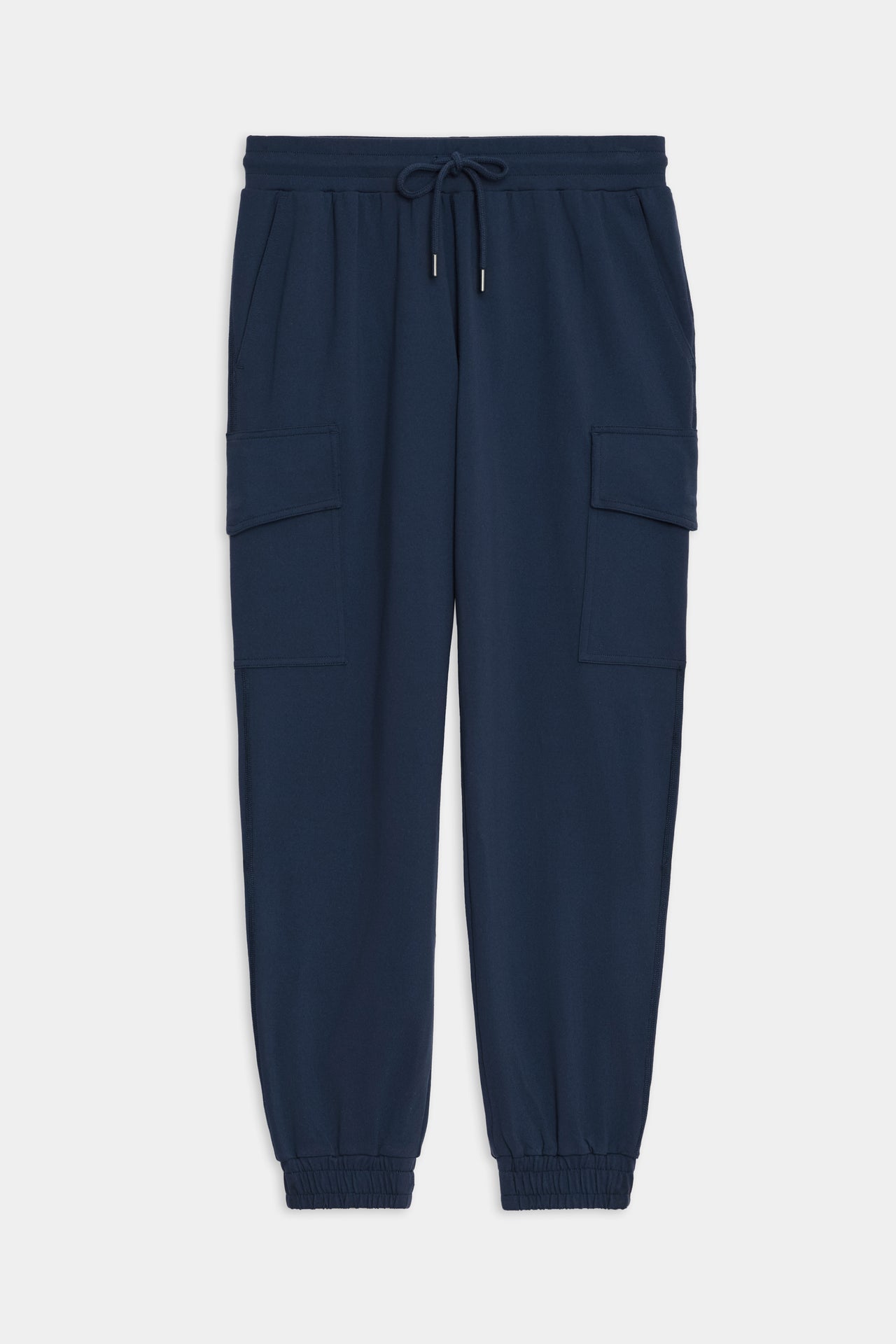 Front flat view of dark blue cargo pants