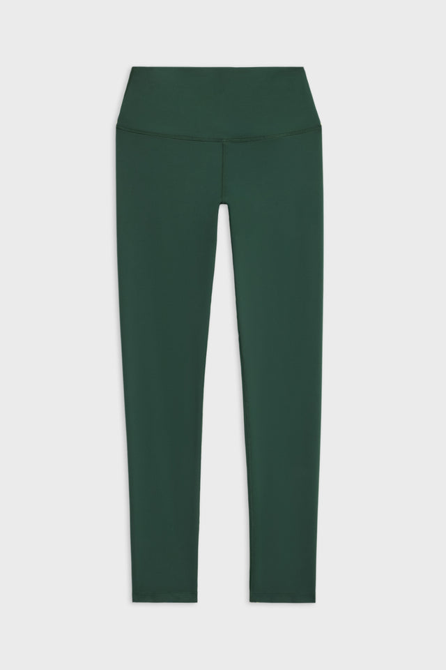 Front flat view of dark green high waist  leggings