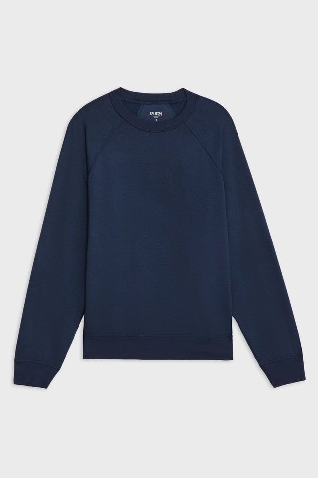 Flat view of dark blue ribbed hem sweatshirt