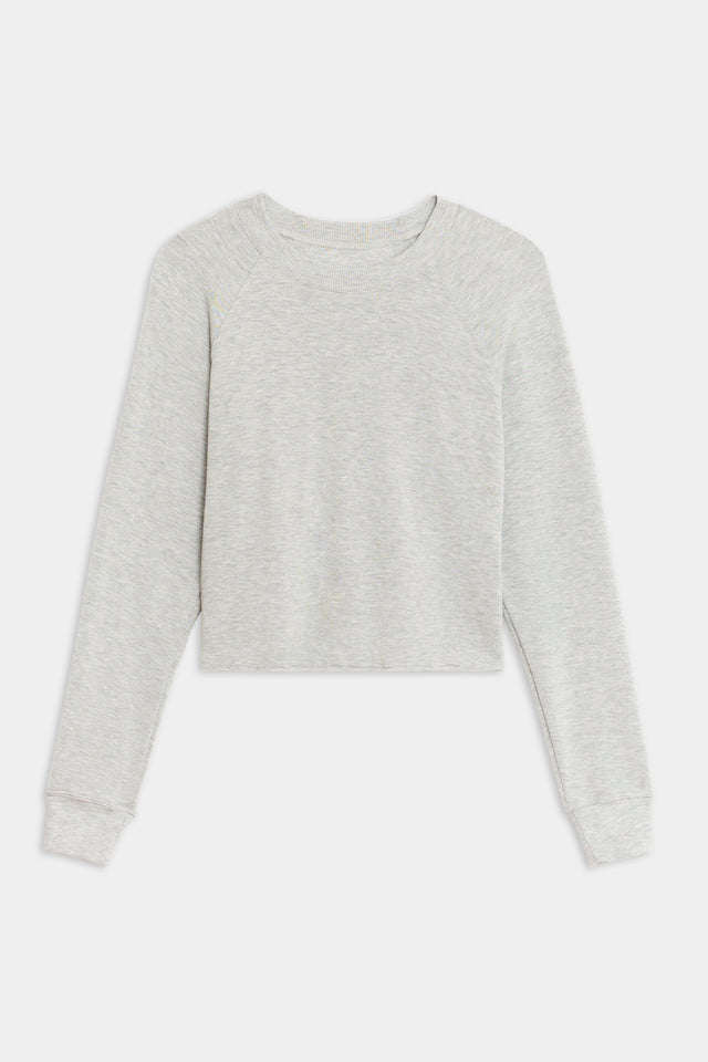 Front flat view of  grey cropped sweatshirt