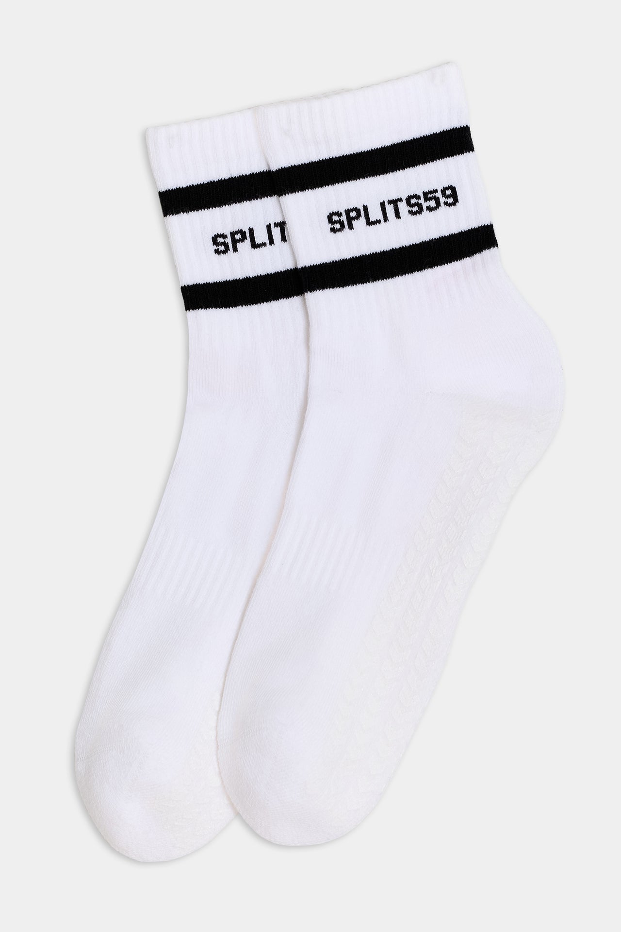 A pair of sporty SPLITS59 Logo Stripe ankle socks with black and white stripes.