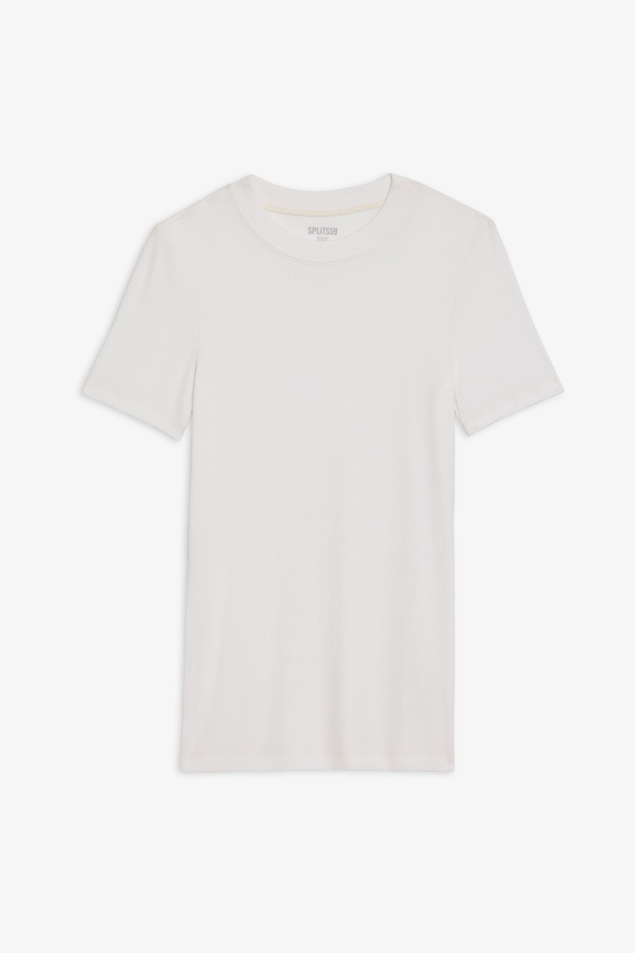 A SPLITS59 Louise Rib Short Sleeve - White gym t-shirt on a white background.