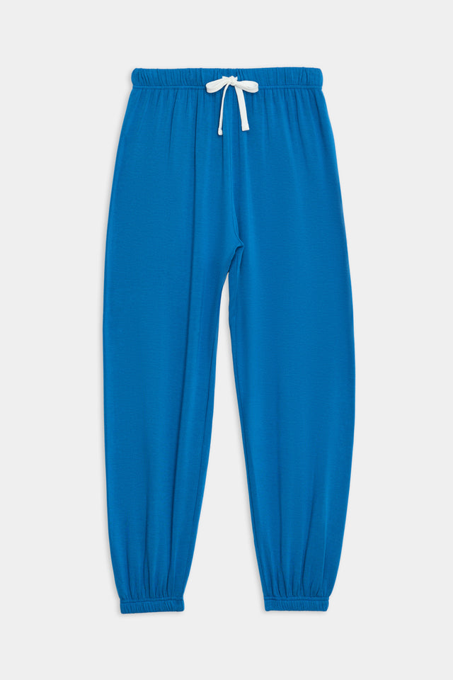 Andie Oversized Fleece Sweatpant in Stone Blue by SPLITS59, made of modal fabric, isolated on a white background.
