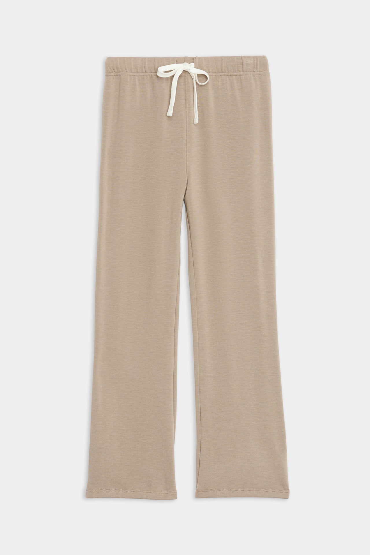 Beige Brooks Fleece Cropped Flare sweatpants crafted from comfortable modal fabric, isolated on a white background by SPLITS59.