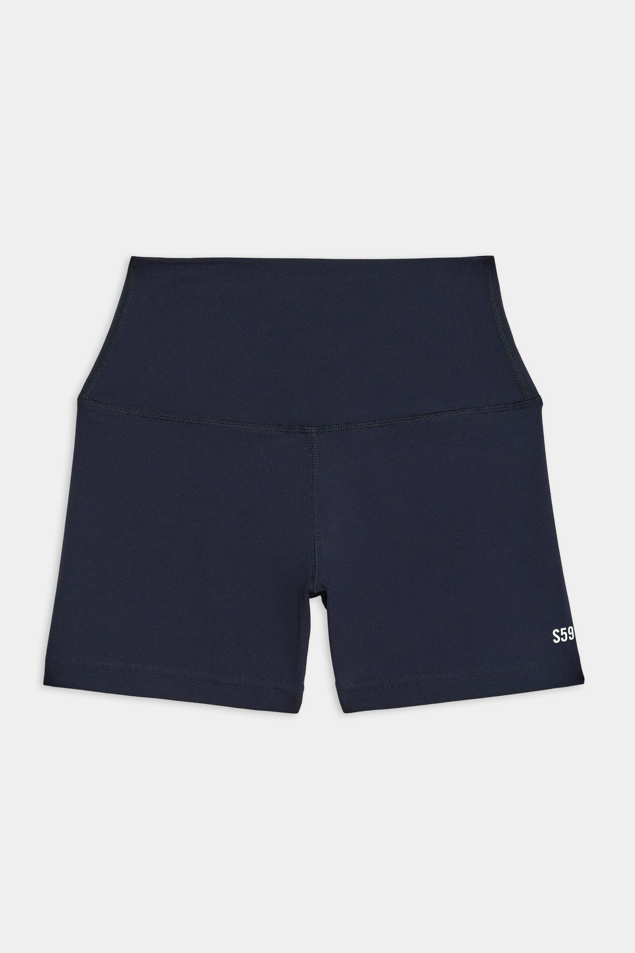 The women's SPLITS59 Airweight High Waist 3.5” Short with the logo on the side, perfect for hot yoga and Pilates.