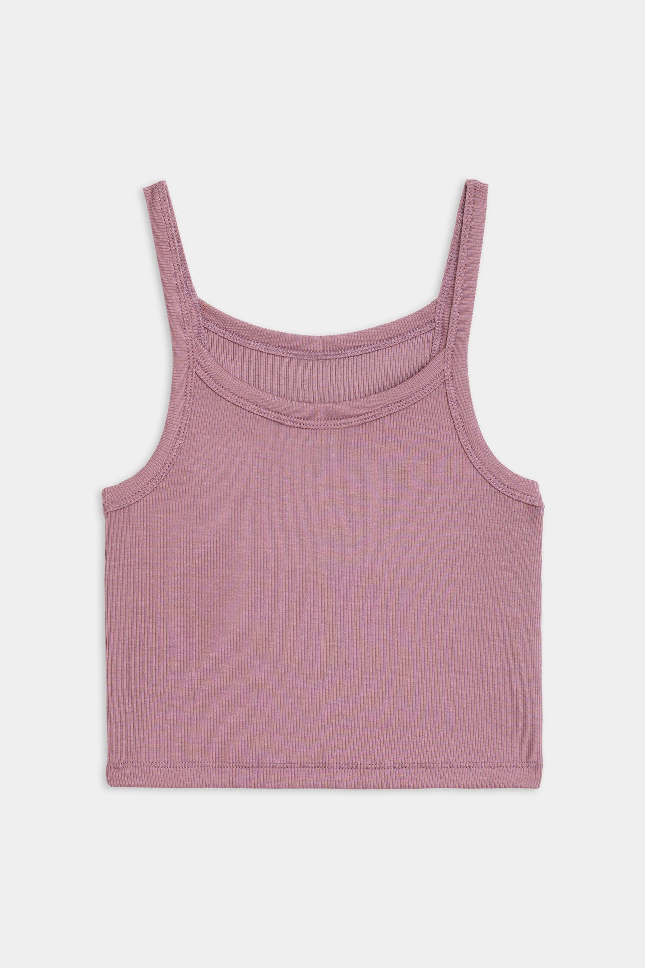 Flat view of light pink ribbed square neck cropped tank top 