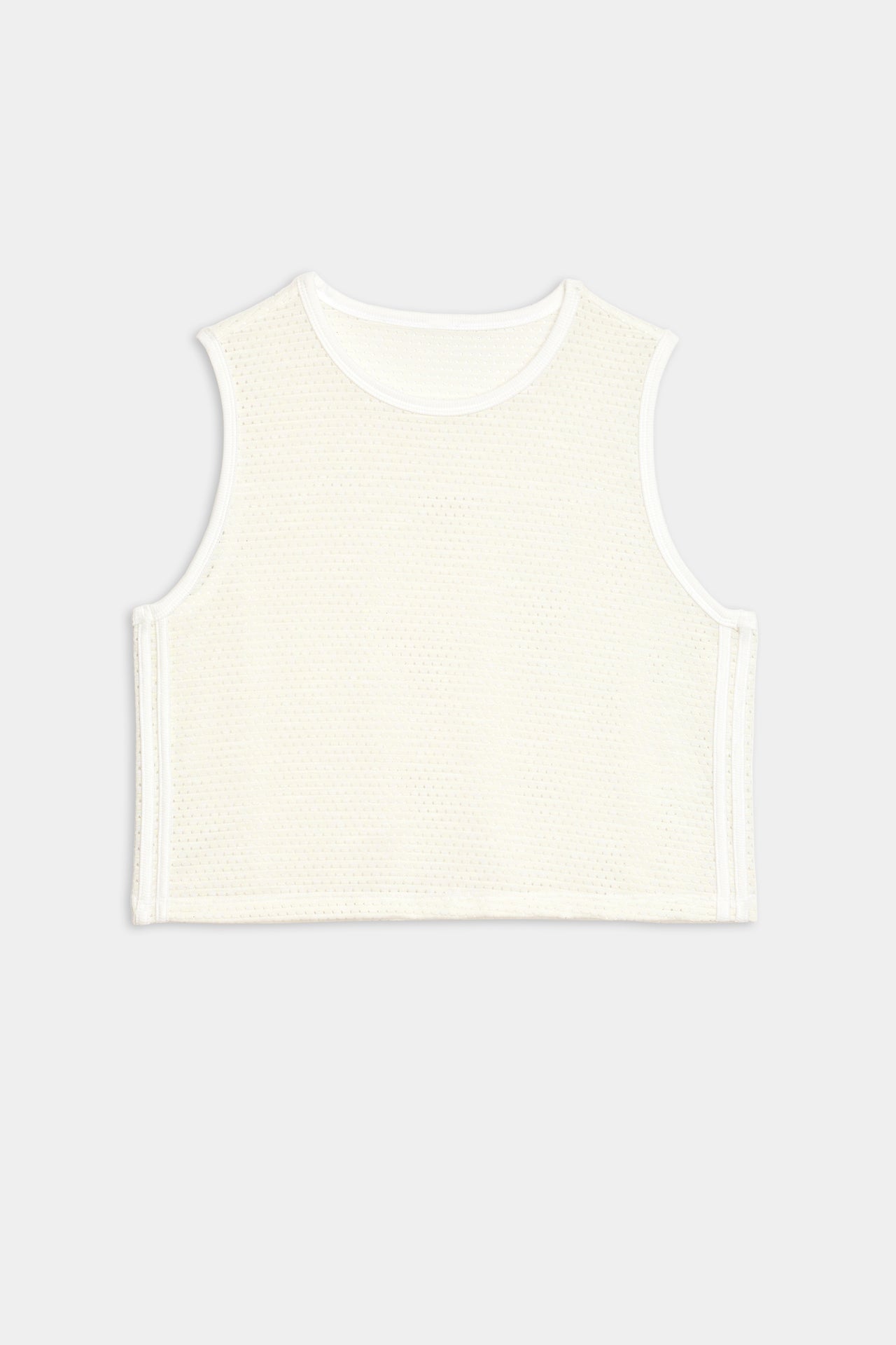 A SPLITS59 Logan Mesh Tank With Stripe - White on a white background, perfect for breathability during workouts.