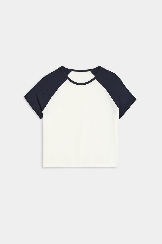 A white and navy Baseball Jersey Tee - White/Indigo designed for CrossFit by SPLITS59.