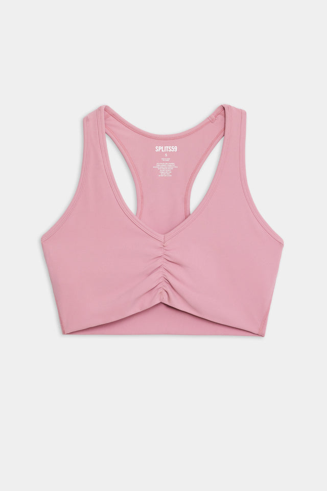 Flat view of scrunched sports bra in pink