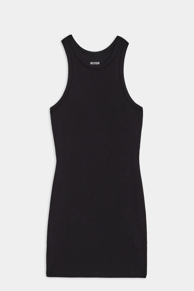 A SPLITS59 Kiki Rib Dress - Black perfect for summer layering on a white background.