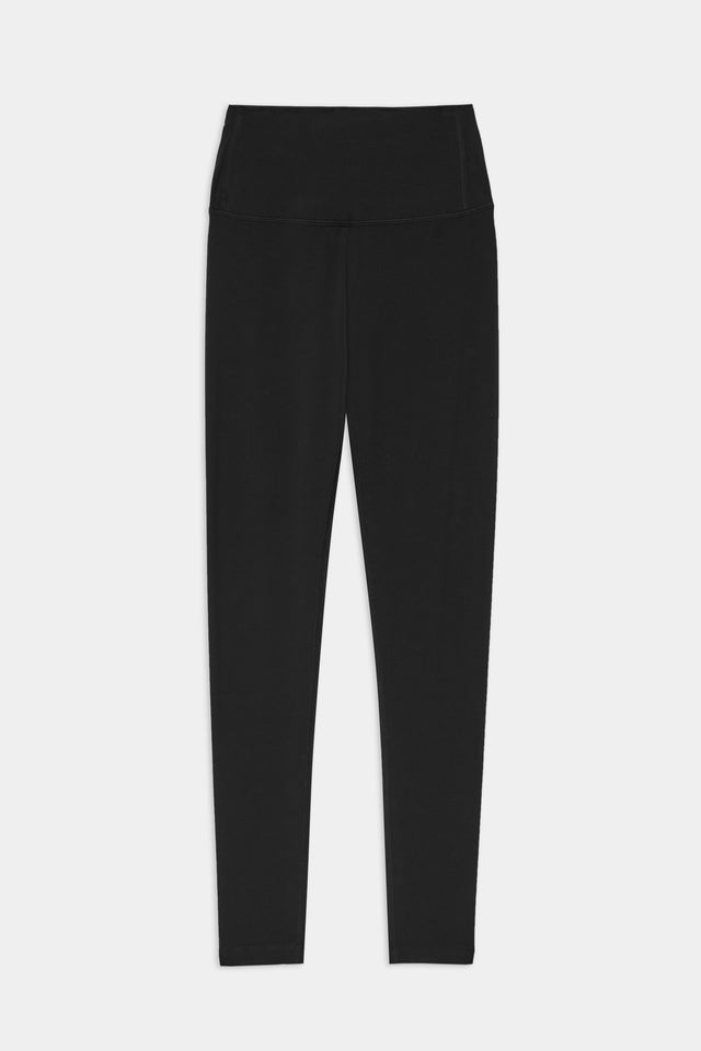 Front flat view of high waist  black leggings with ankle cut