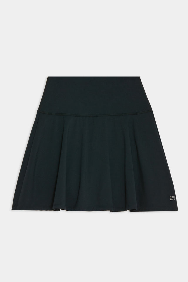 Flat view of black skirt with built in shorts