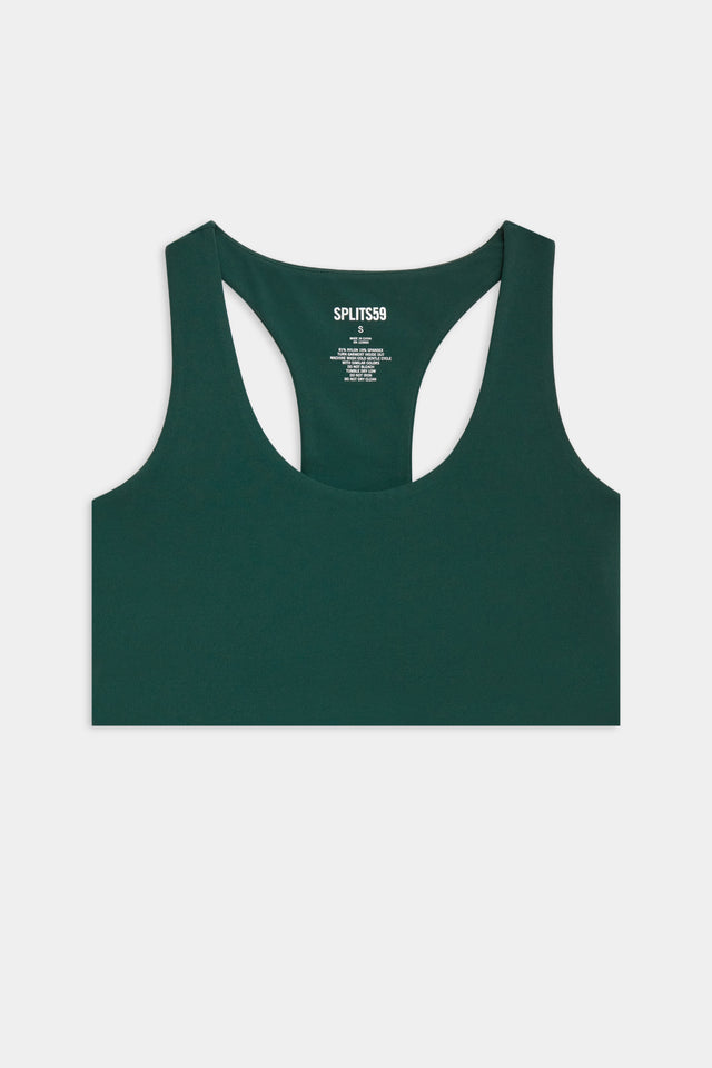 Front flat view of dark green bra with racerback
