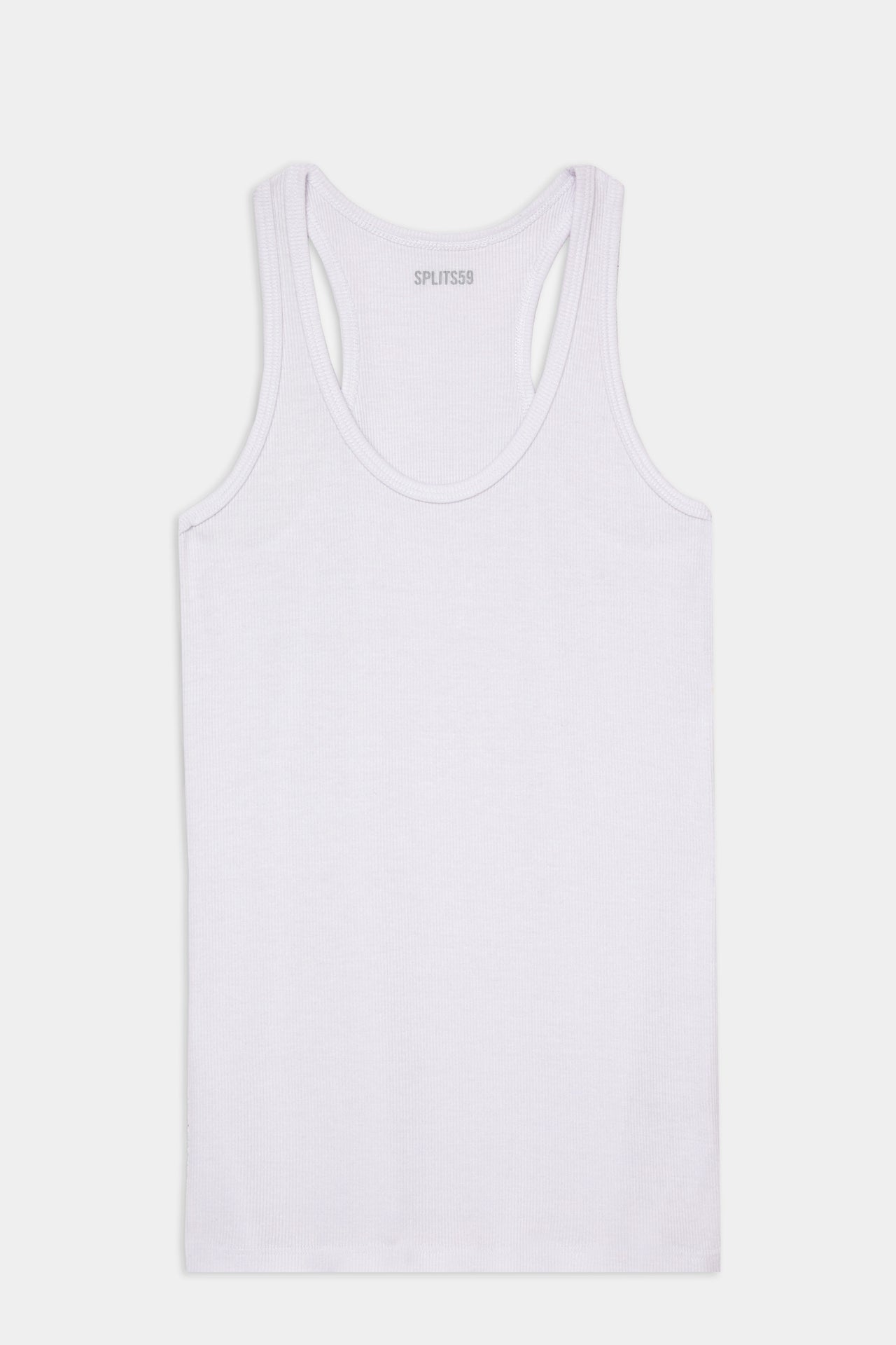 Flat view of white ribbed tank top