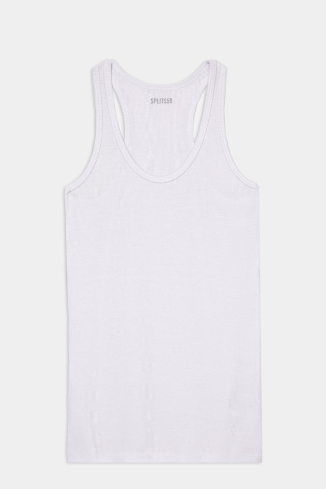 Flat view of white ribbed tank top