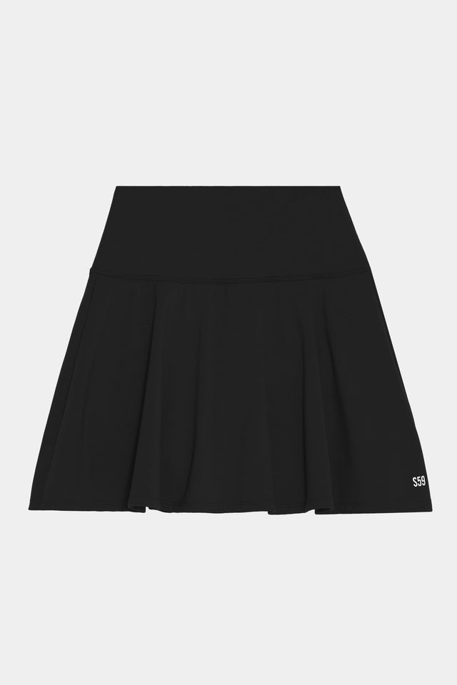 Flat view of black skirt with built in shorts