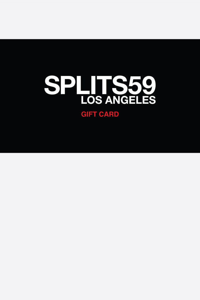 Black band with Splits59 Los Angles in white and gift card  in red with a white background